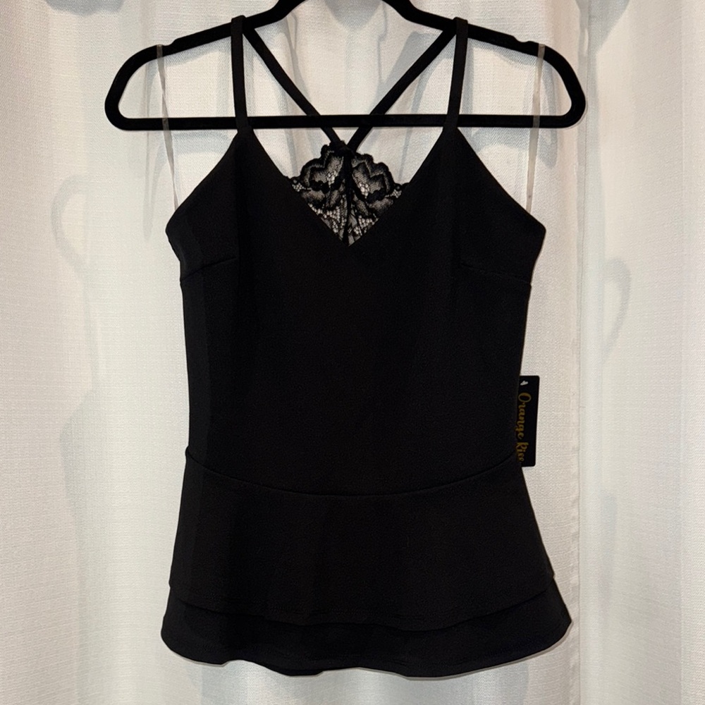 Elegant Black Top Lace Open Back Detail - L - NWT